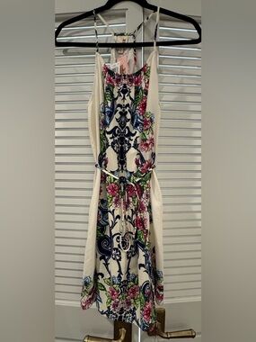 Pink Owl Cream Midi Dress with Navy Ornate & Pink Floral Print